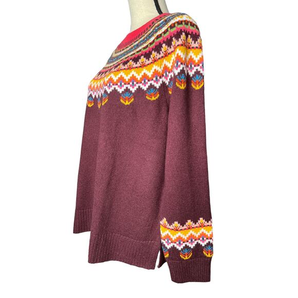 NEW Talbots Women's Fair Isle Sweater in Burgundy with Multi-colors Size XL - Picture 3 of 7